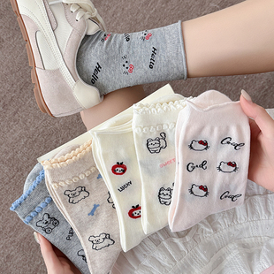 卡通袜子女款可爱中筒夏薄款潮网红长筒花边夏季学生百搭女生夏天