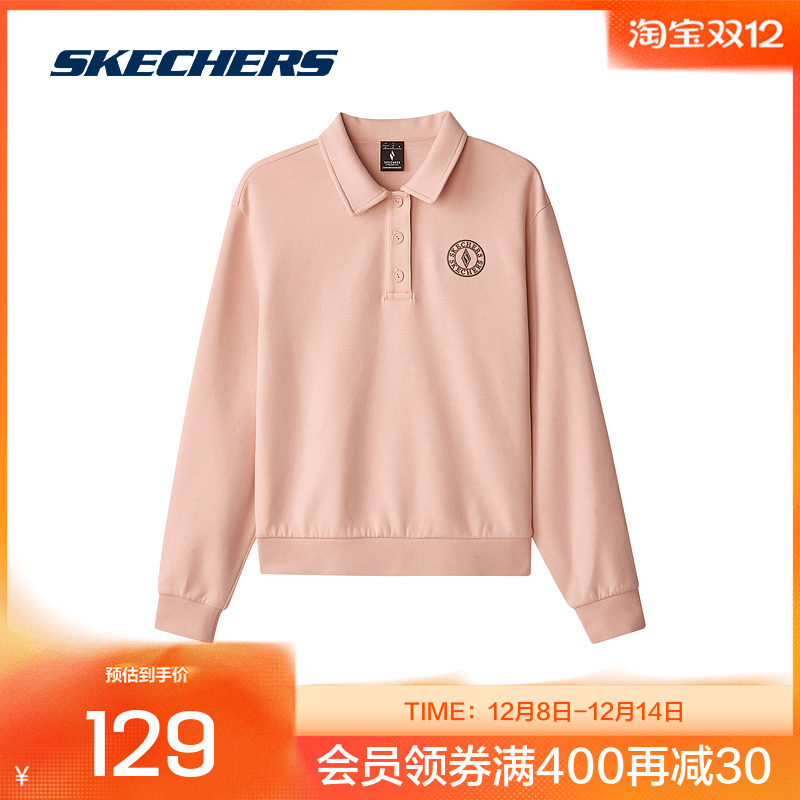 Skechers斯凯奇2025秋女子POLO领柔软针织长袖衫舒适休闲运动风