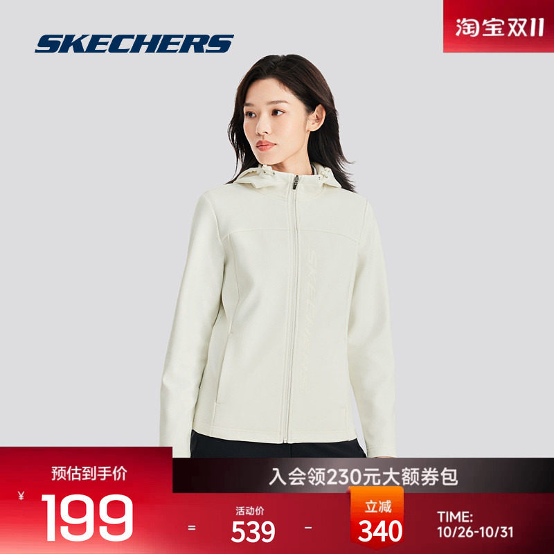 斯凯奇女连帽针织外套加绒触感细腻舒适百搭
