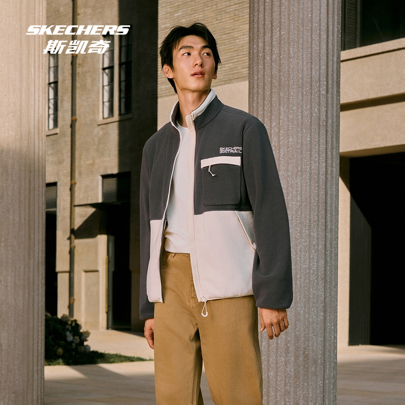 斯凯奇运动外套2025秋男士撞色针织柔软舒适轻便休闲时尚潮流