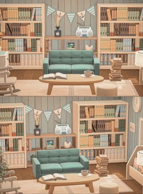 switch 动森一楼小房间蓝色书房自习室27件室内家具送货上门