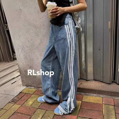 RL.shop女牛仔裤2024新款洋气外穿阔腿长裤夏季休闲宽松裤子