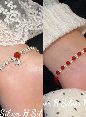 赤银坨925银纯天然红玛瑙手串女款白水晶手链女天然正品叠戴小众