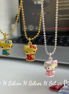 S925纯银童趣kt猫项链