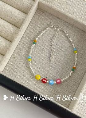 S925碎银彩虹糖M豆多巴胺手链
