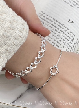 通体925银轻奢六星芒手环