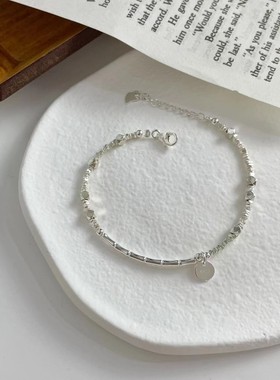 通体S925纯银碎银几两INS手链