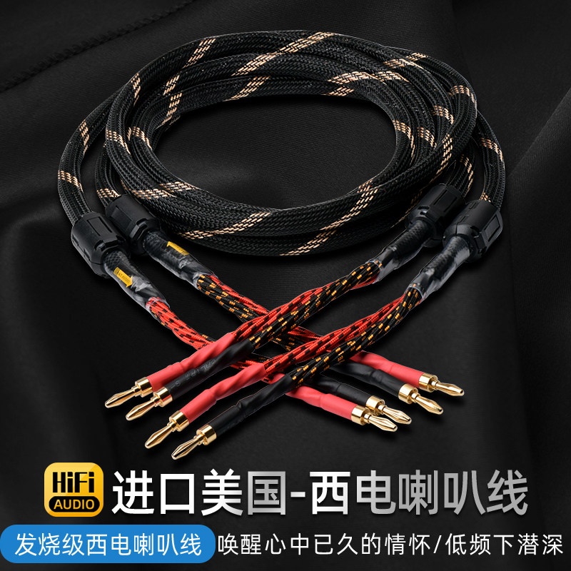 美国西电喇叭线进口纯铜胆机音响香蕉头Y插发烧音箱喇叭线