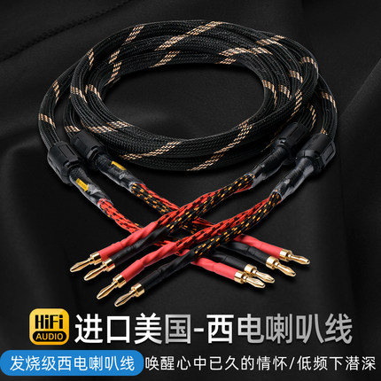 美国西电喇叭线进口纯铜胆机音响香蕉头Y插发烧音箱喇叭线