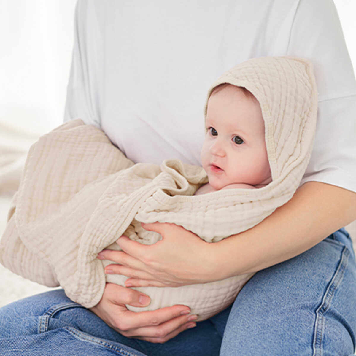 婴儿带帽浴巾纯棉超柔吸水洗澡纱布被子幼儿童宝宝新生抱巾