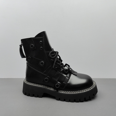 厚底骑士靴小众后拉链马丁靴短靴