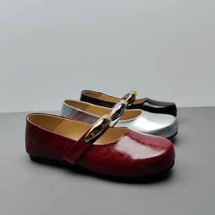 百搭玛丽珍圆头浅口真皮一字带法式 新款 复古 25春季 清仓尾货女鞋
