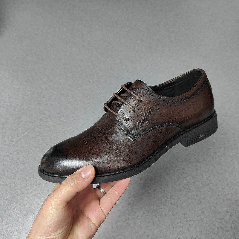 男鞋真皮商务正装英伦复古时尚皮鞋男士系带棕色鞋子百搭牛皮单鞋