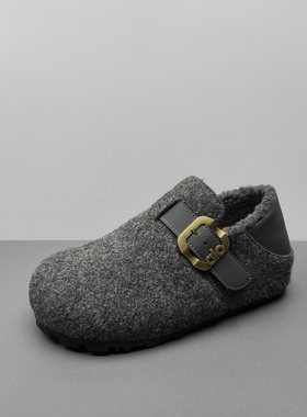 2026新款撤柜尾货女鞋加绒保暖女棉鞋灰色魔术贴一脚蹬勃肯鞋女鞋