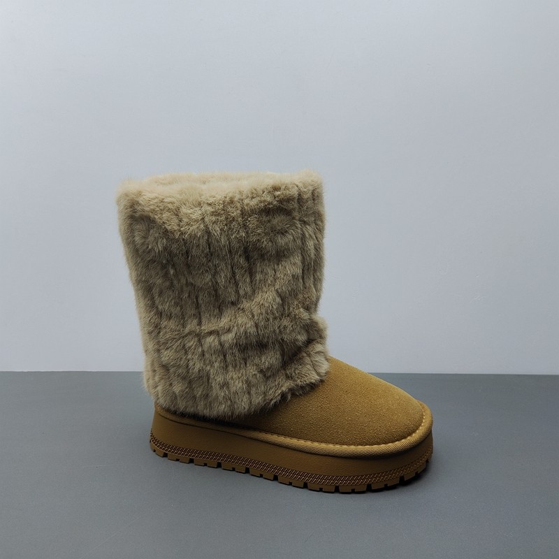 2025冬季尾货处理新款真皮女棉靴韩版松糕底保暖加绒兔毛口雪地靴,女鞋,时尚雪地靴,淘宝优惠券,粉丝福利购,淘宝优惠卷