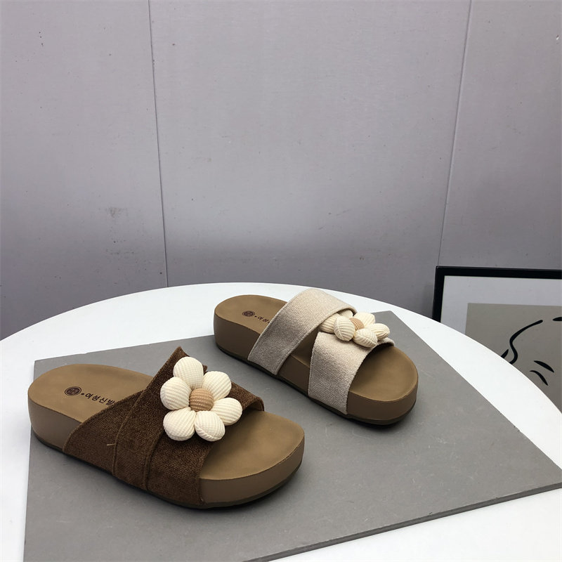 夏季女花装饰厚底增高防滑一字拖
