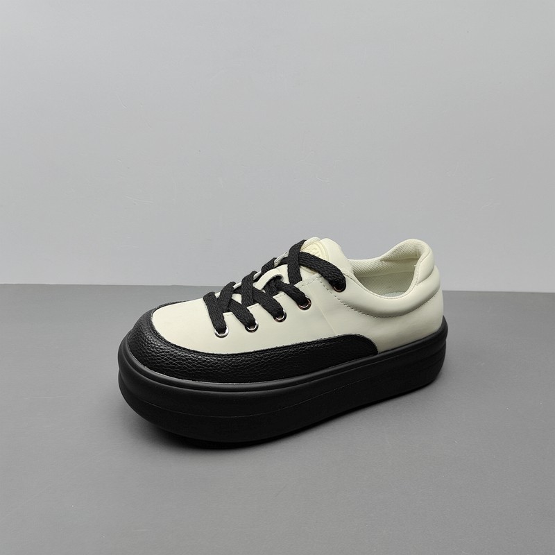 休闲风厚底松糕鞋女圆头系带运动板鞋百搭增高透气休闲鞋38码