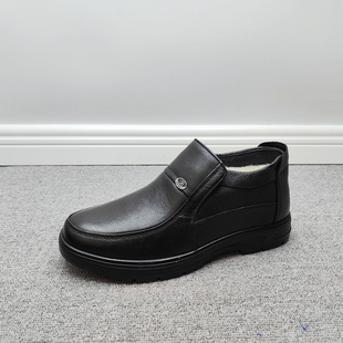 男鞋 新款 头层牛皮尾货清仓处理套脚加厚保暖羊毛百搭 真皮棉鞋 冬季