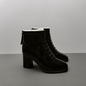 靴短筒漆皮裸靴粗跟34码 26秋季 撤柜女鞋 时装 工厂新款 断码