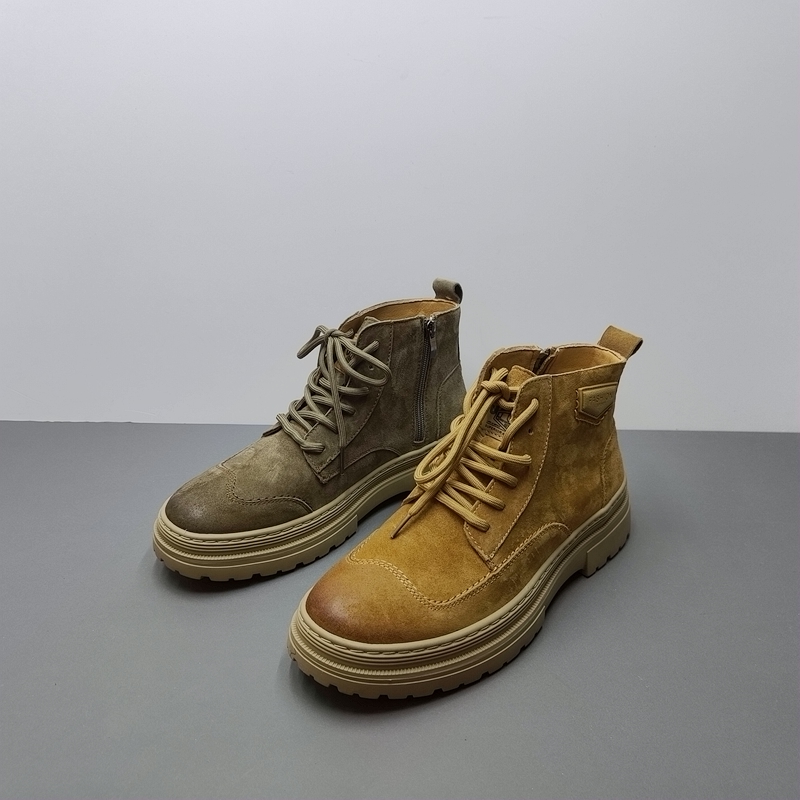 24春秋季新款外贸真皮男单鞋高帮复古英伦风马丁靴短筒磨砂牛皮