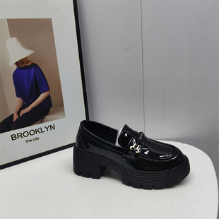 粗跟厚底气质休闲套脚英伦风百搭单鞋 女鞋 真皮乐福鞋 撤柜24春秋季