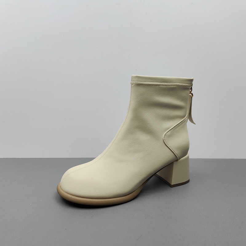 中跟真皮圆头短筒棉鞋保暖加绒