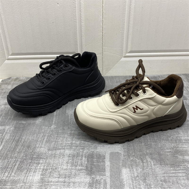 秋冬新款系带休闲鞋女棉鞋厚底软底防滑时尚女鞋运动鞋2025断码