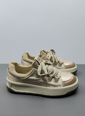 休闲风厚底运动鞋女鞋透气松糕底圆头系带百搭增高女板鞋38.39