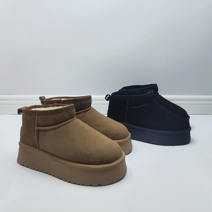 25冬季新款女棉鞋断码真皮磨砂牛皮短靴雪地靴厚底仿羊毛保暖百搭