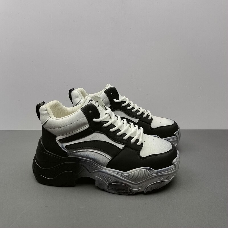 韩版厚底高帮鞋女2026秋季新款百搭增高系带运动休闲鞋交叉绑带