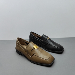金属扣复古英伦风真皮乐福鞋 清仓尾货女鞋 通勤小皮鞋 新款 2025春季