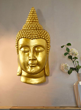 东南亚泰式佛头壁挂坐佛像酒店会所SPA软装饰工艺品墙面玄关挂件