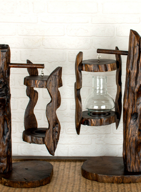 东南亚风手工雕刻柚木蜡烛台摆件