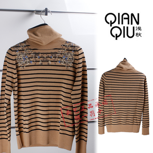 浅秋专柜正品 毛衣女A4754 假一赔十高领十字绣花纯羊毛羊绒打底衫