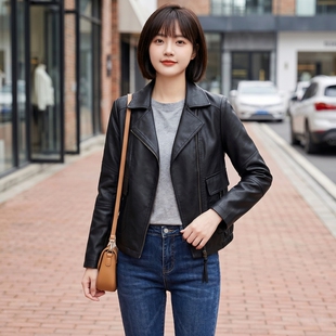 2026秋季超火皮衣外套女春秋新款黑色酷飒风高级感宽松机车短夹克