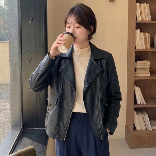 2026秋新短款机车风皮衣女黑色