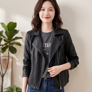 黑色短款机车服翻领pu皮衣外套女2026秋上新酷飒爆款皮夹克上衣潮
