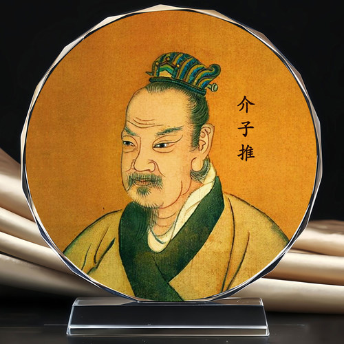 千古先贤木坑圣王忠臣介子推水晶摆台办公室桌面文创装饰摆件定制