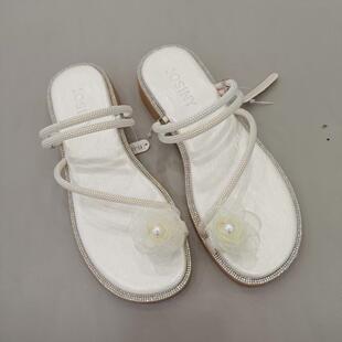 卓诗尼仙女风凉拖鞋女水钻花朵一字拖2026夏外穿绝美百搭夹趾凉鞋
