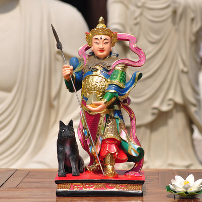 二郎神杨戬神像家用供奉摆件树脂佛像站坐二郎真君哮天犬天神将军