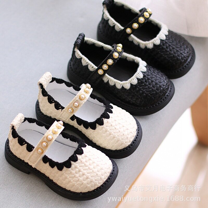 玛丽珍鞋女珍珠装饰儿童学步鞋透气软底单鞋法式风防滑女宝宝皮鞋