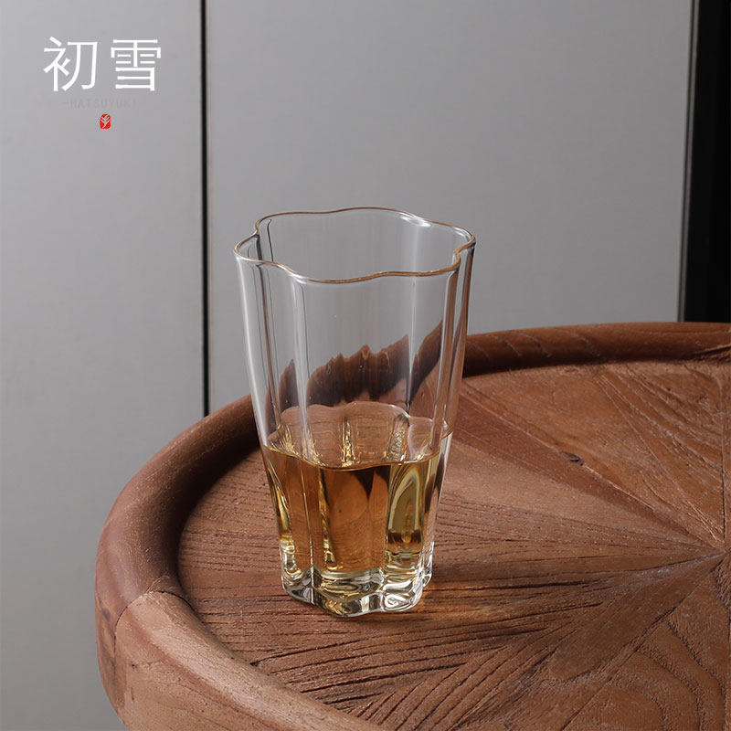 初雪六棱岩茶杯 Hatsuyuki正品主人杯日式耐热玻璃杯客杯侘寂杯子