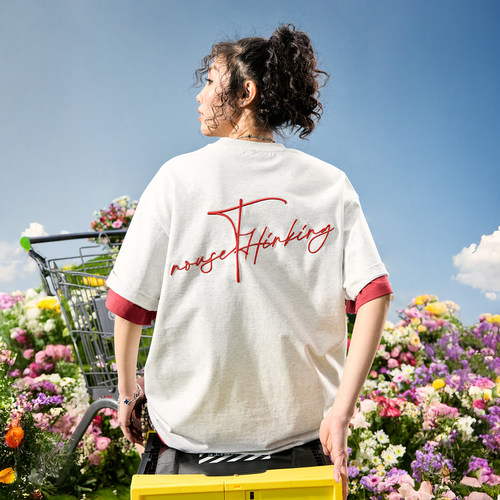 Nuthink美式街头字母刺绣T恤男女