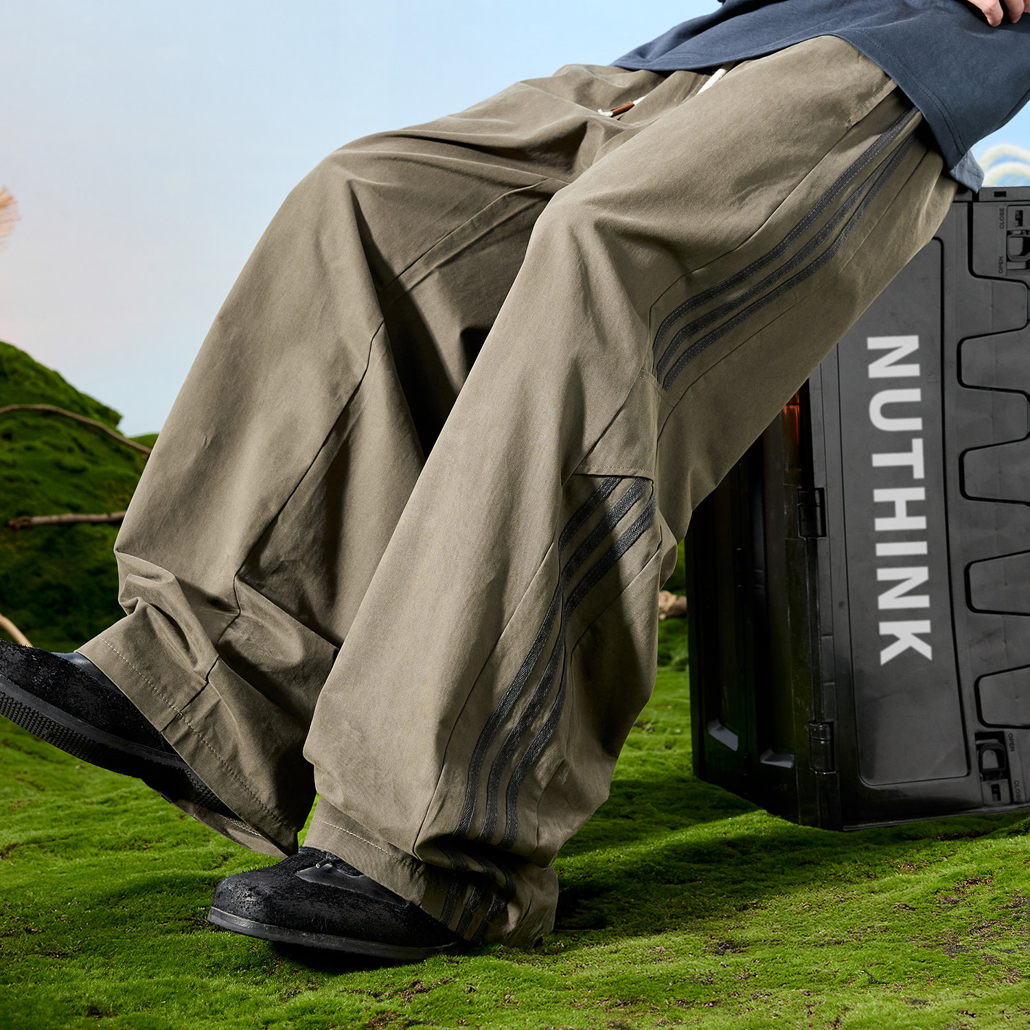 Nuthink美式复古休闲运动三条杠裤子拼接阔腿裤男款新款2026年春,男装,休闲裤,淘宝优惠券,粉丝福利购,淘宝优惠卷