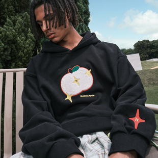 Nuthink美式 复古苹果刺绣毛巾绣连帽卫衣外套宽松男女2025冬新款