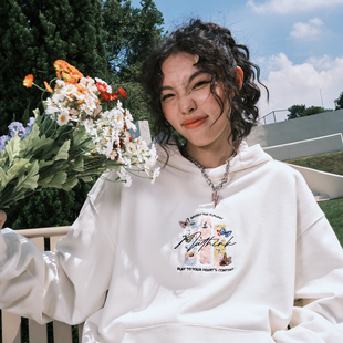 Nuthink美式 2026年春 复古蝴蝶花卉刺绣连帽卫衣潮牌情侣男女新款