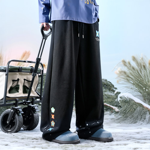 Nuthink垂感彩色花卉刺绣卫裤