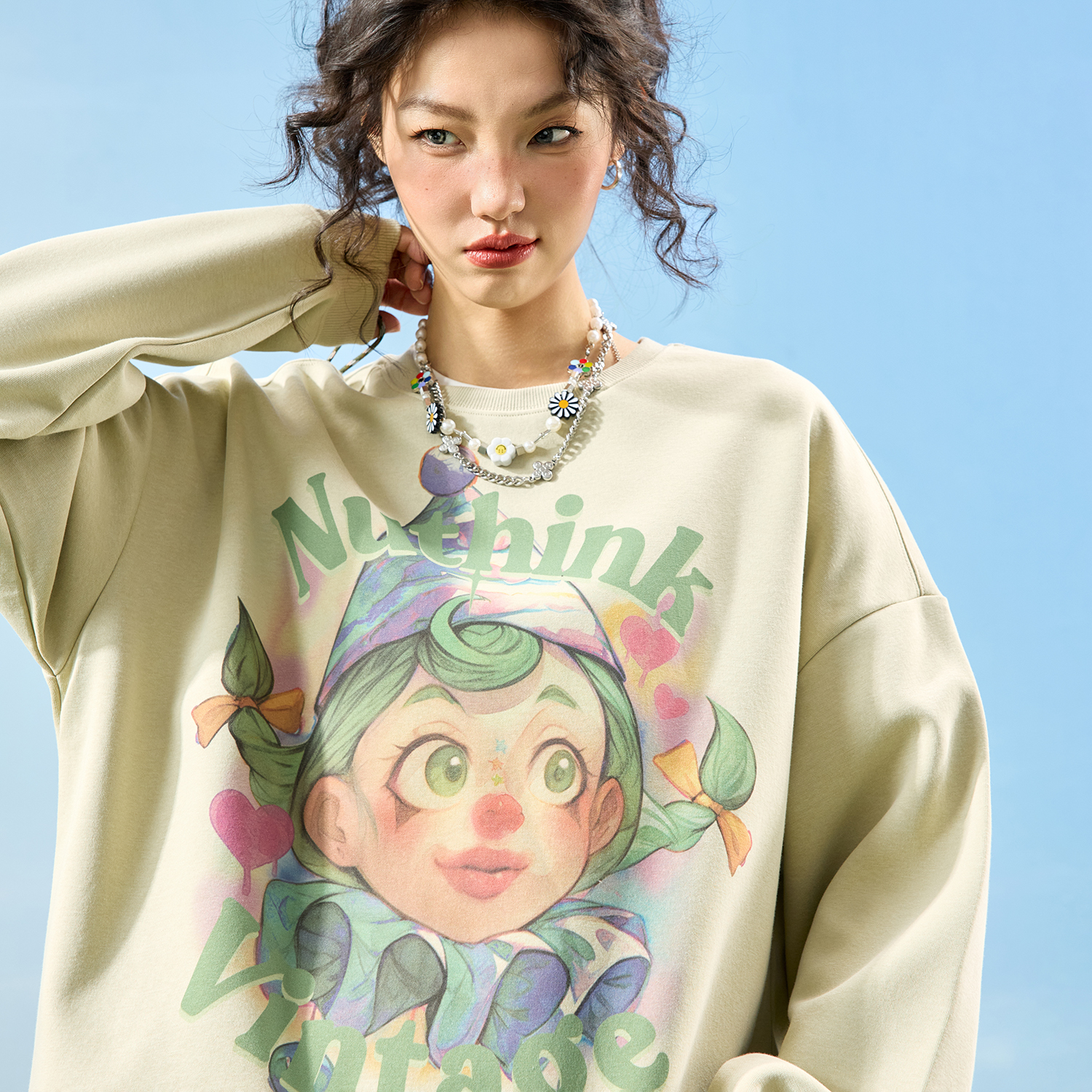 Nuthink美式直喷小丑圆领卫衣