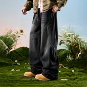 男新款 水洗拼接加绒加厚长裤 2026年春 复古牛仔弯刀裤 Nuthink美式