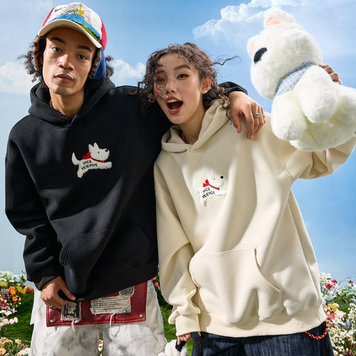 Nuthink美式卡通小狗连帽卫衣男